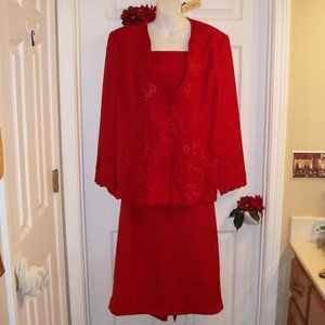CARLUCCI Sz 14 NWT Red Beaded Jacket & Maxi Skirt Suit